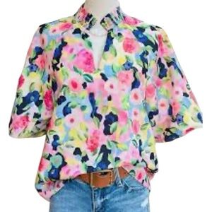 Floral Puff Sleeve Blouse Sz L NWOT